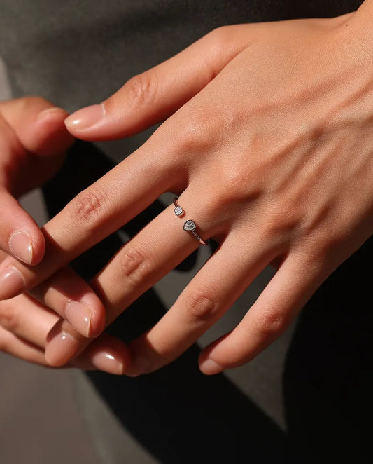 Anillo Abierto con Moissanita - pera de 0,30 ct y cuadrada de 0,08 ct color D / VVS1, plata 925, ajustable