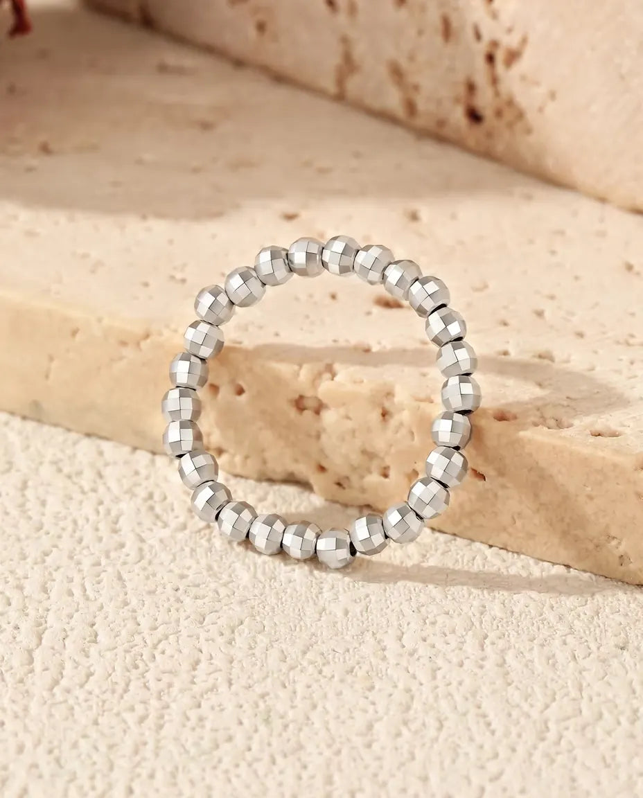 Anillo de Bolas Facetadas Ajustable - banda de bolas de 2,5 mm, tallas US 6 a 9, plata de ley 925 maciza