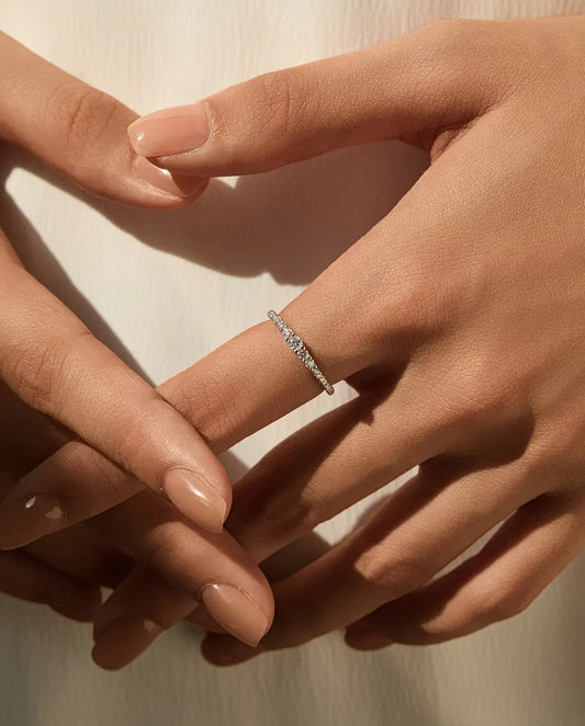 Anillo de moissanita – alianza en degradado con 19 piedras color D, plata de ley 925, apilable para mujer