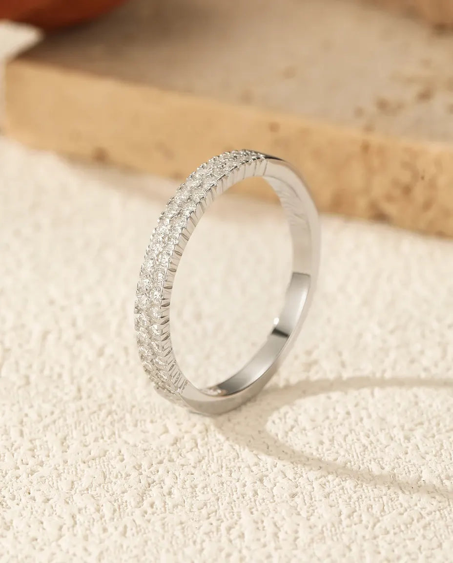 Anillo de moissanita – alianza de media eternidad con doble fila pavé color D VVS1, plata de ley 925, regalo para ella