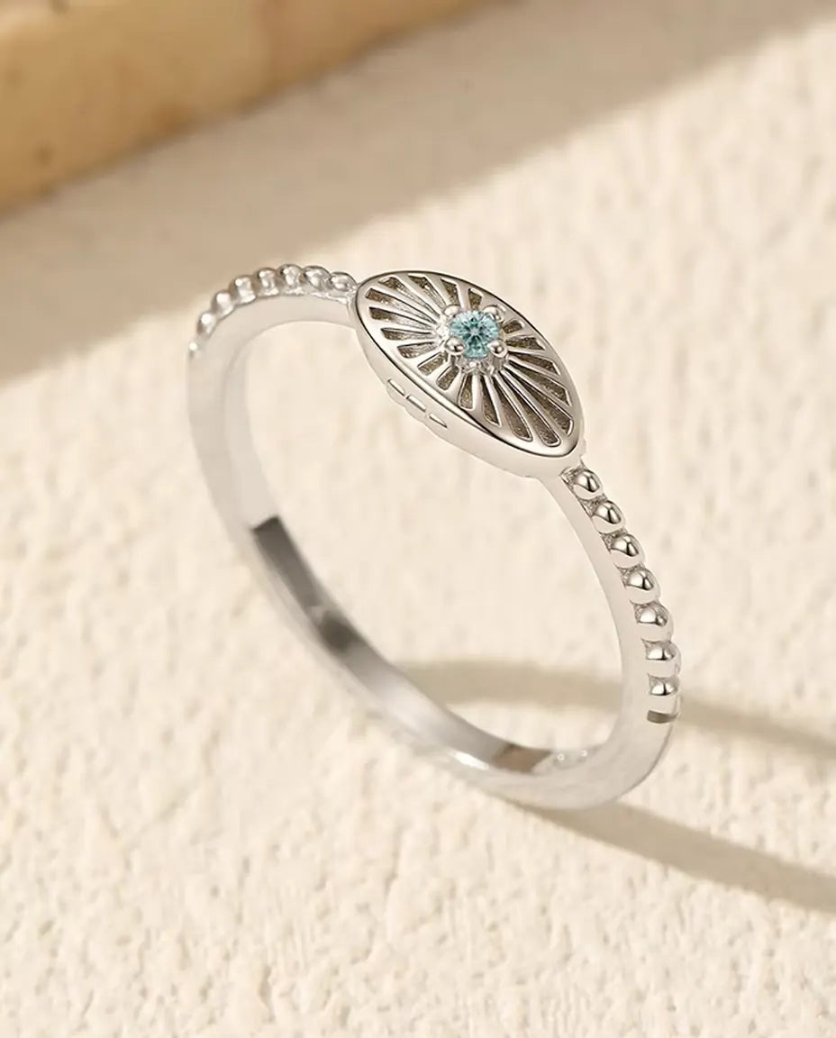 Anillo oval de rayos – moissanita verde mar sobre aro de bolitas, plata de ley 925, 5 x 9 mm, tallas 5-9