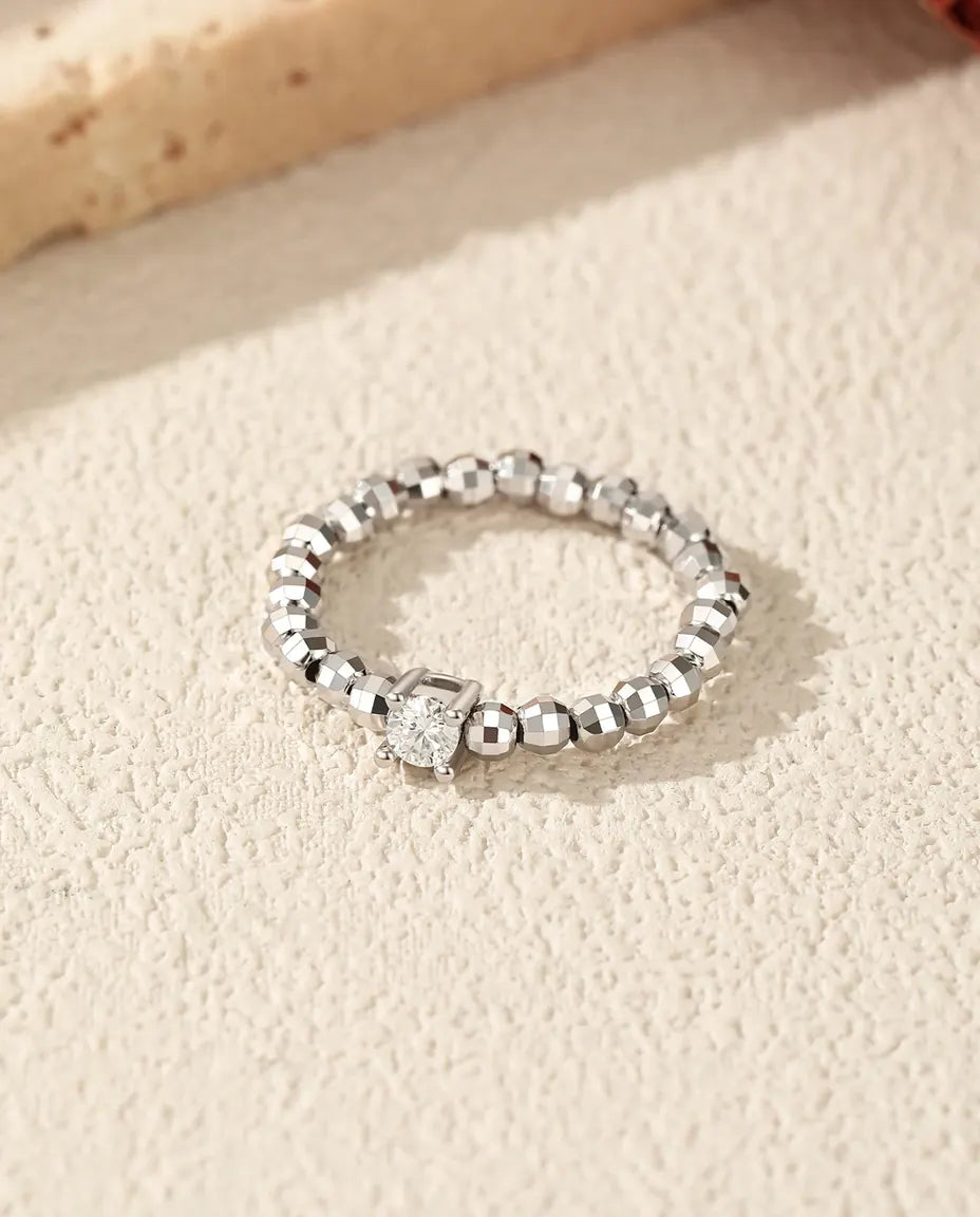 Anillo de moissanita talla pera – aro de bolitas ajustable en plata de ley 925, talla única