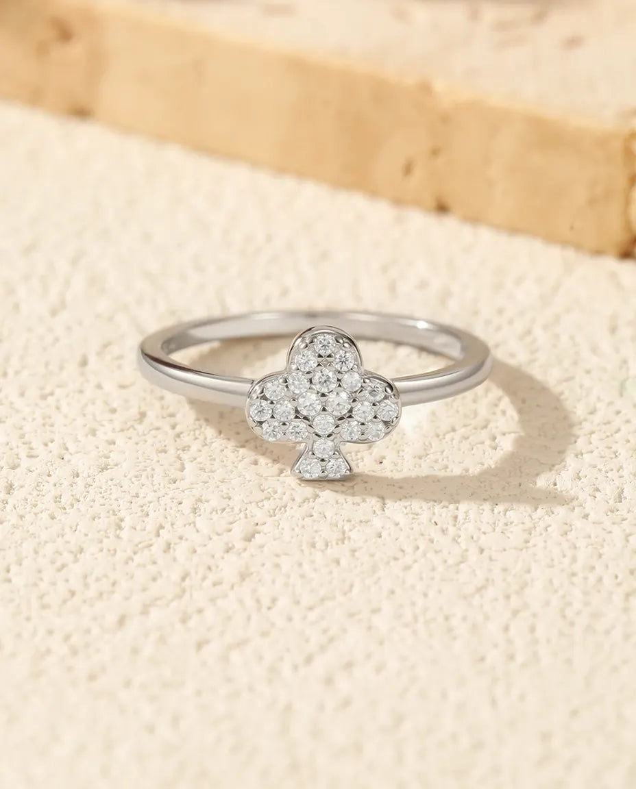 Anillo de moissanita – trébol pavé de 22 piedras color D, anillo fino de la suerte en plata de ley 925
