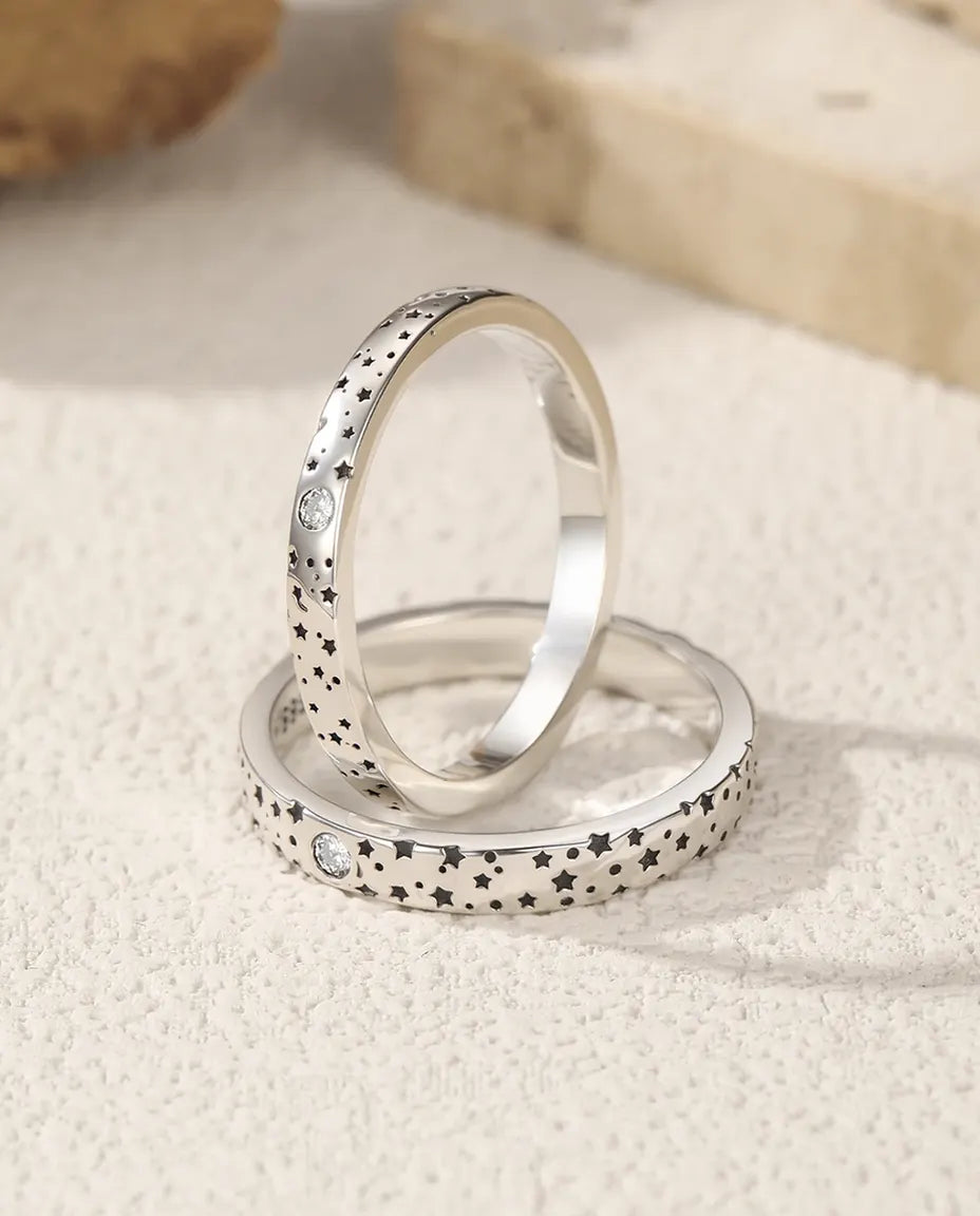 Anillos de pareja de moissanita – dúo a juego con estrellas en plata de ley 925, regalo para los dos