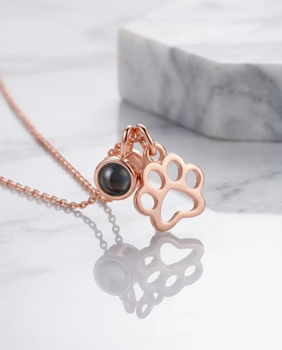 Collar con foto dentro – colgante huella para tu perro o tu gato, joya recuerdo de mascota
