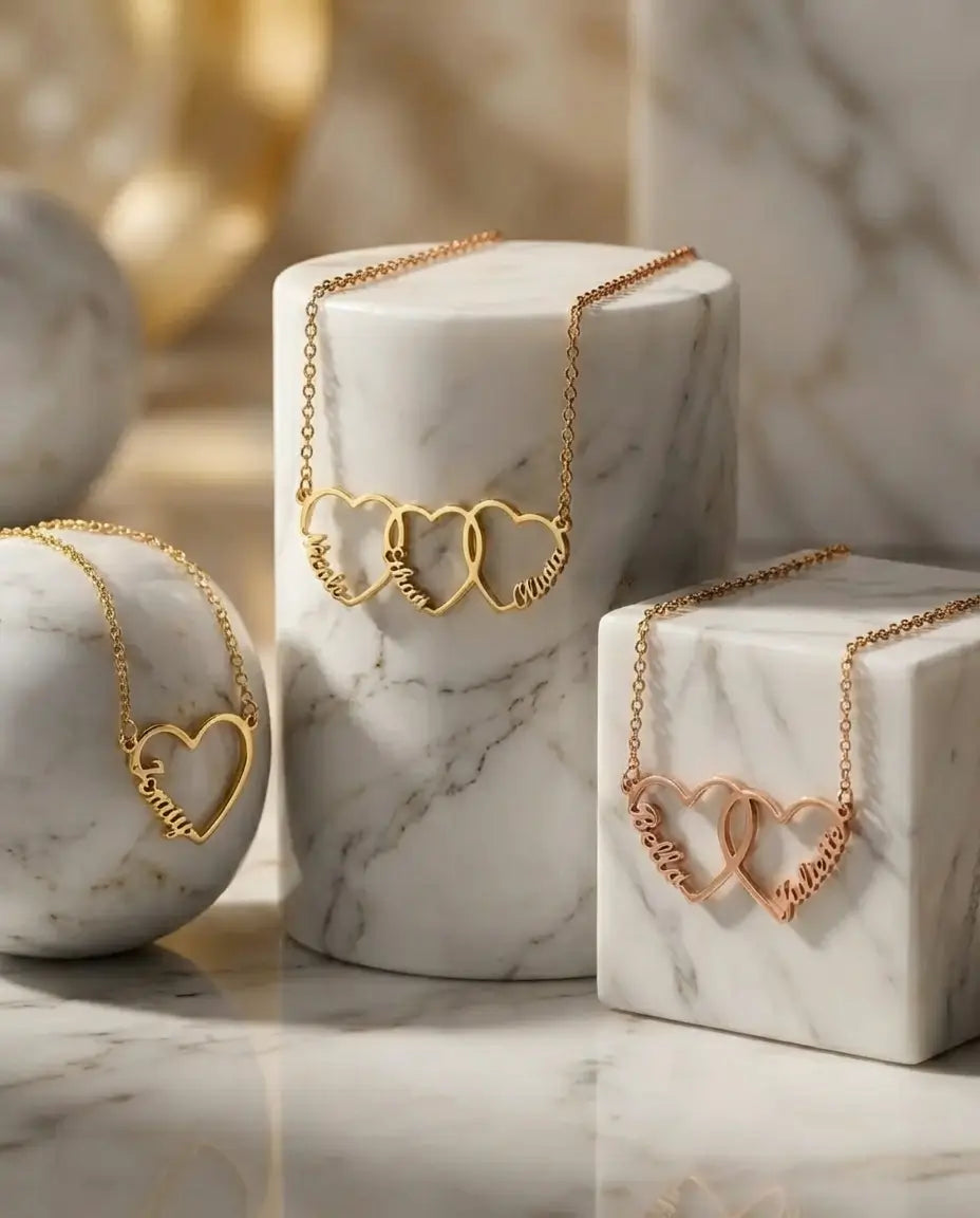 Collar con nombre – corazones entrelazados con 1 a 5 nombres grabados, regalo para mamá o abuela