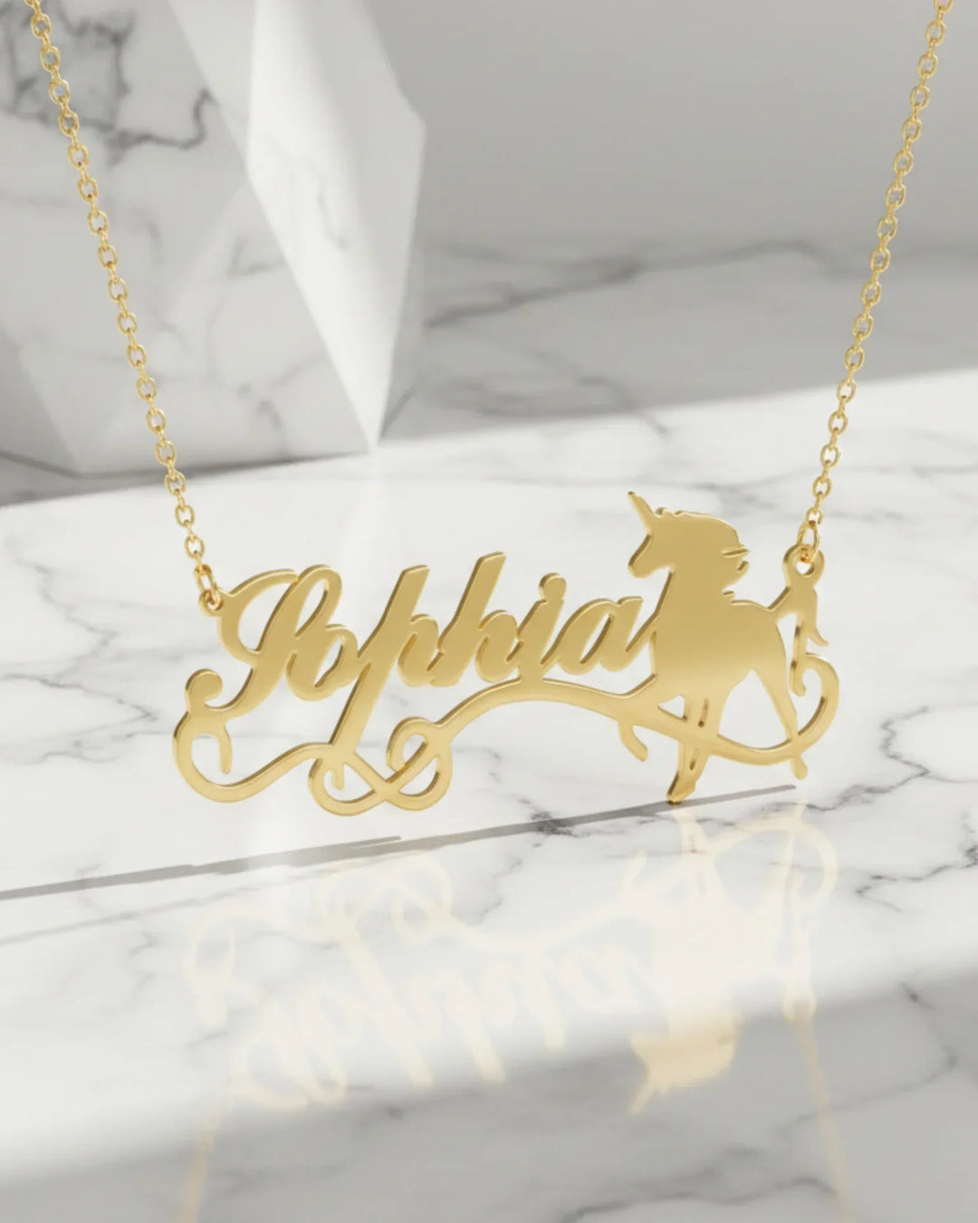 Collar con nombre y unicornio — plata de ley 925 con letra caligráfica, regalo de cumpleaños para niña