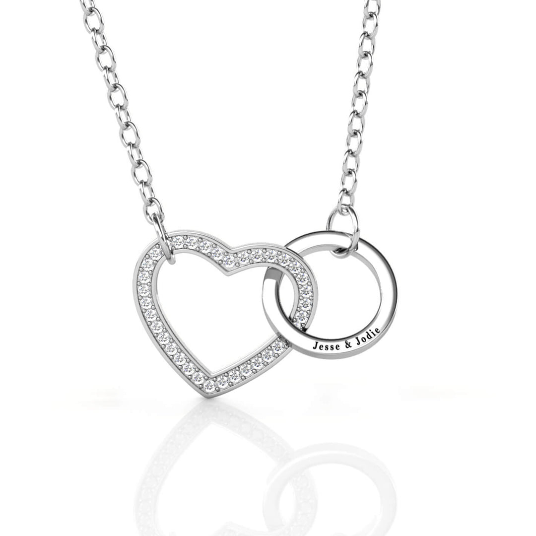 Collar personalizado – corazón y aro entrelazados en plata de ley 925 con tu texto grabado, regalo de aniversario