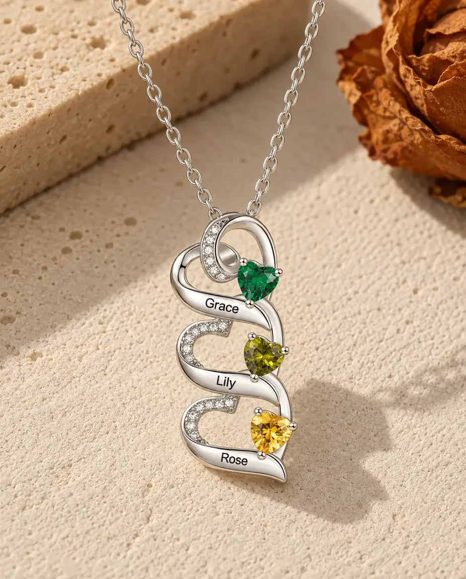 Collar de corazones en cascada - vista frontal en plata