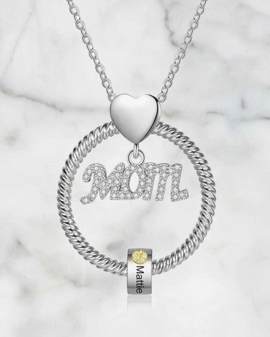 Collar para mamá con nombres grabados y piedras de nacimiento – de 1 a 5 nombres, en plateado, dorado u oro rosa