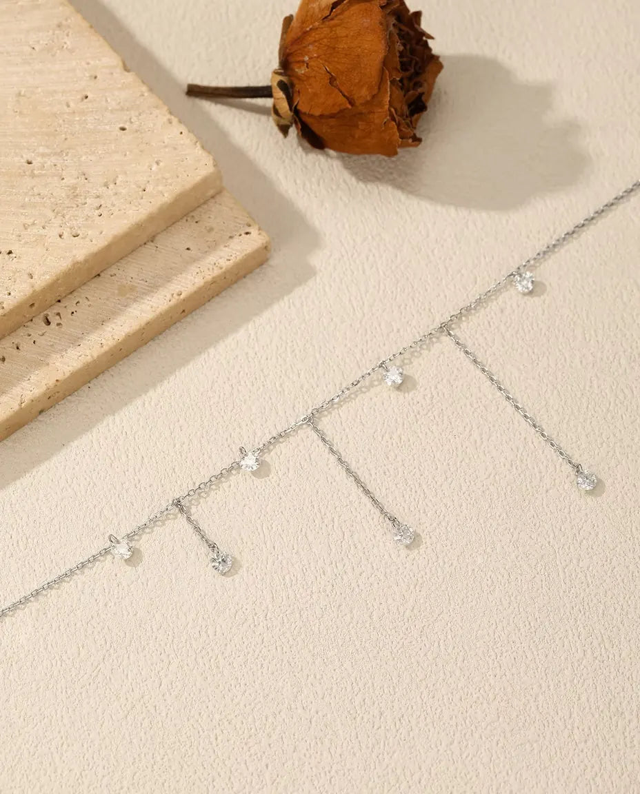Collar de Moissanita con Siete Colgantes - piedras de 0,30 ct y 4 mm en cadena escalonada, plata 925, 40+5 cm