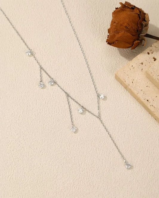 Collar de Moissanita con Siete Colgantes - piedras de 0,30 ct y 4 mm en cadena escalonada, plata 925, 40+5 cm