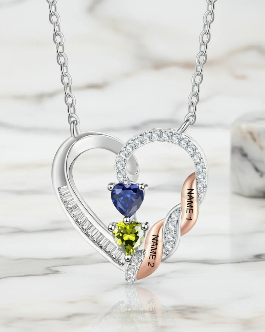 Collar personalizado para mamá – corazones entrelazados con 2 a 4 nombres grabados y piedras de nacimiento