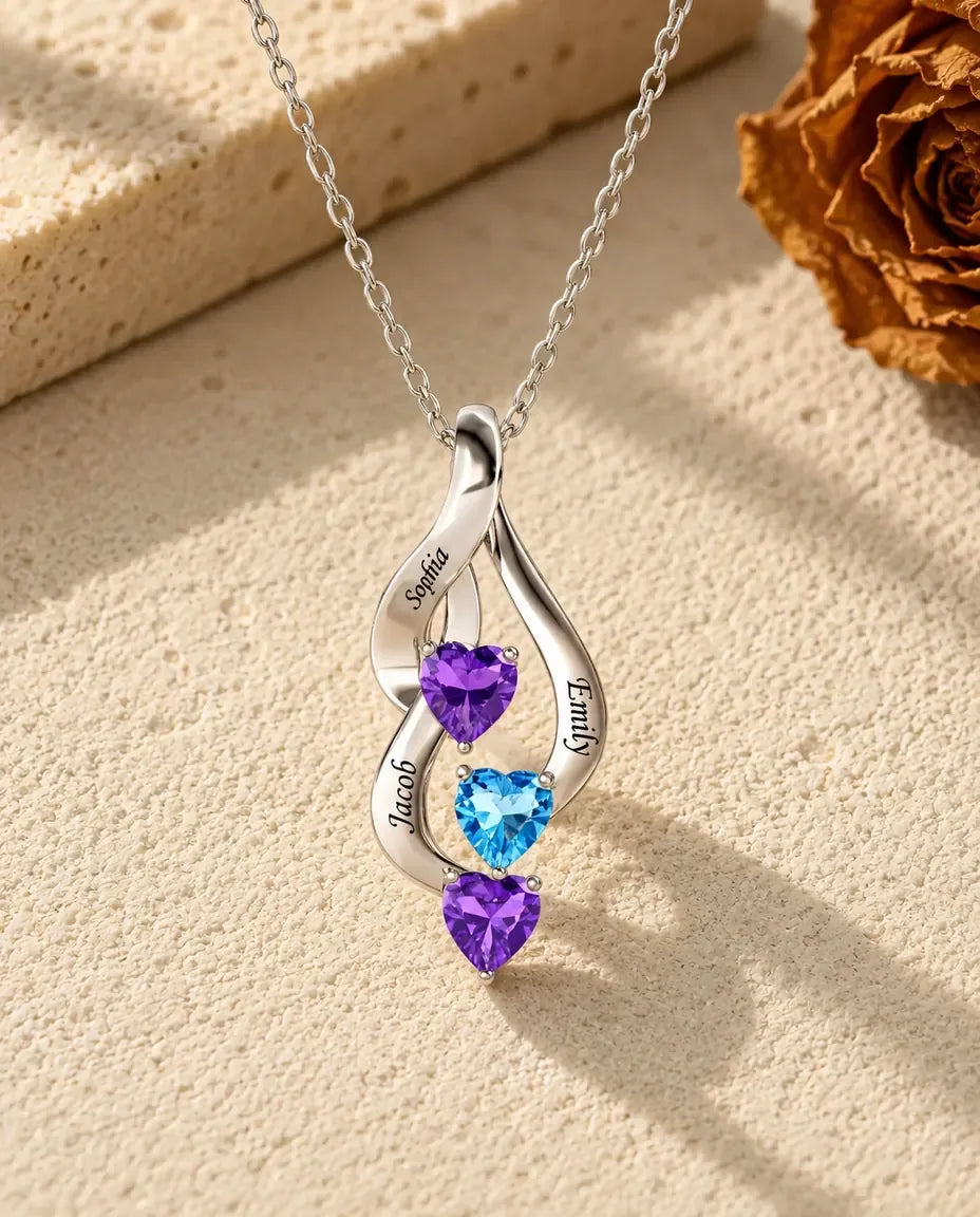 Collar con piedras de nacimiento - vista frontal en plata