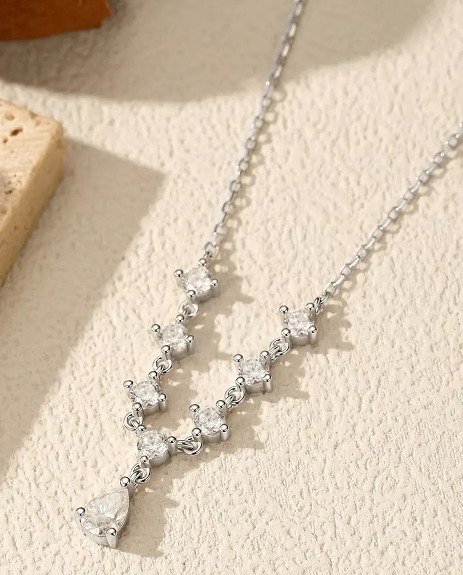 Collar en Y de moissanita con gota – 1,2 ct color D y pureza VVS1, plata de ley 925, 40 + 5 cm