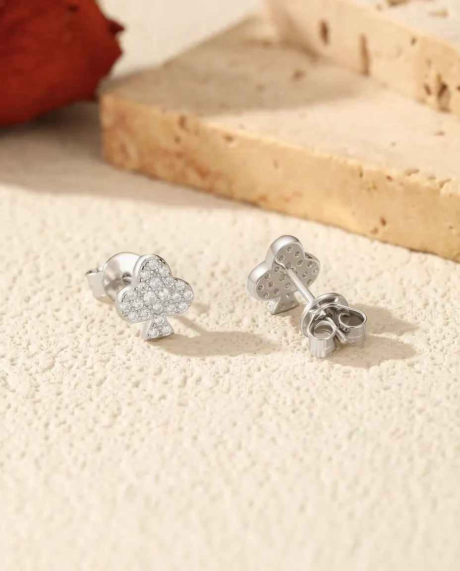Pendientes de Botón de Moissanita en Plata 925 – Corazón, Trébol, Rombo o Estrella a Elegir, Pequeños Botones Pavé Brillantes, Regalo para Ella