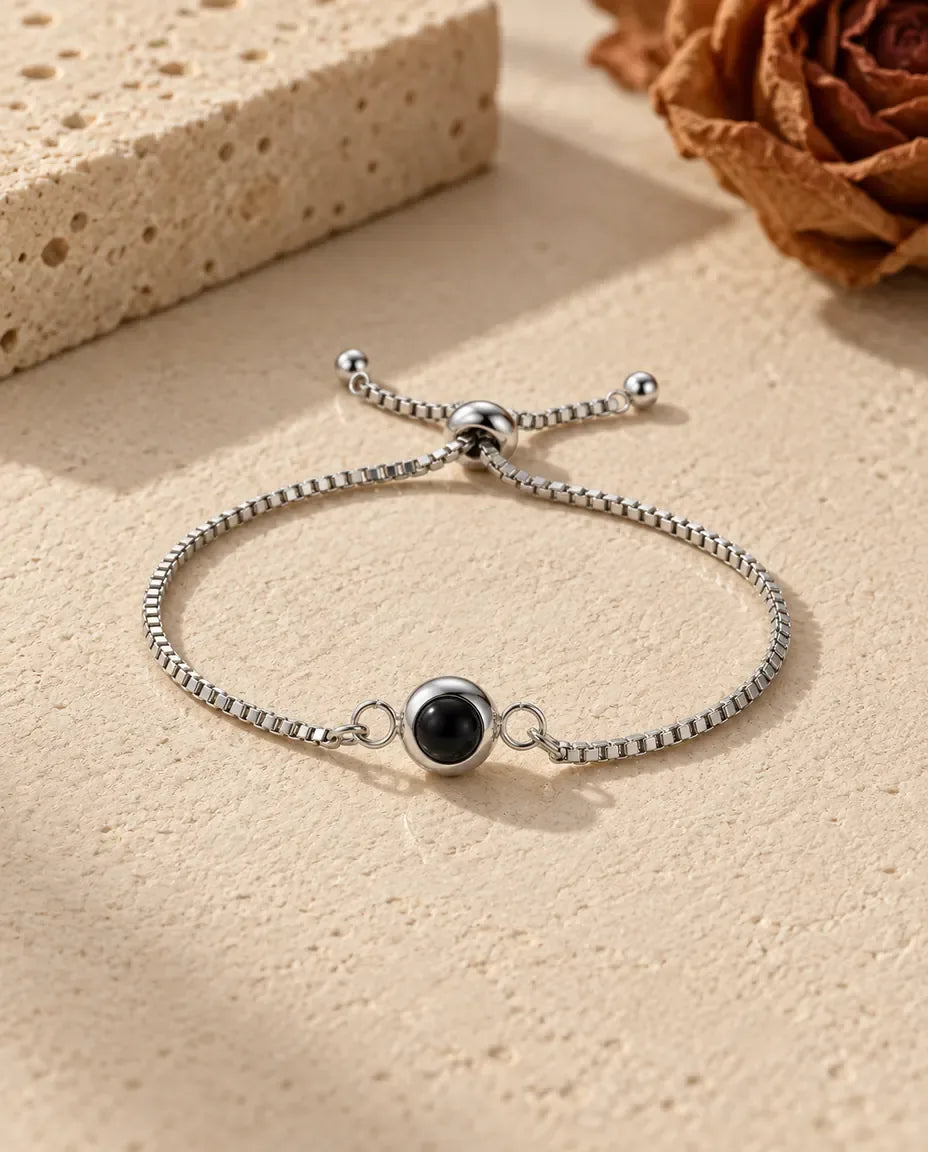 Pulsera con foto dentro - vista frontal en plata