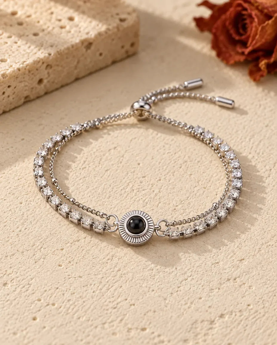 Pulsera con foto dentro - vista frontal en plata