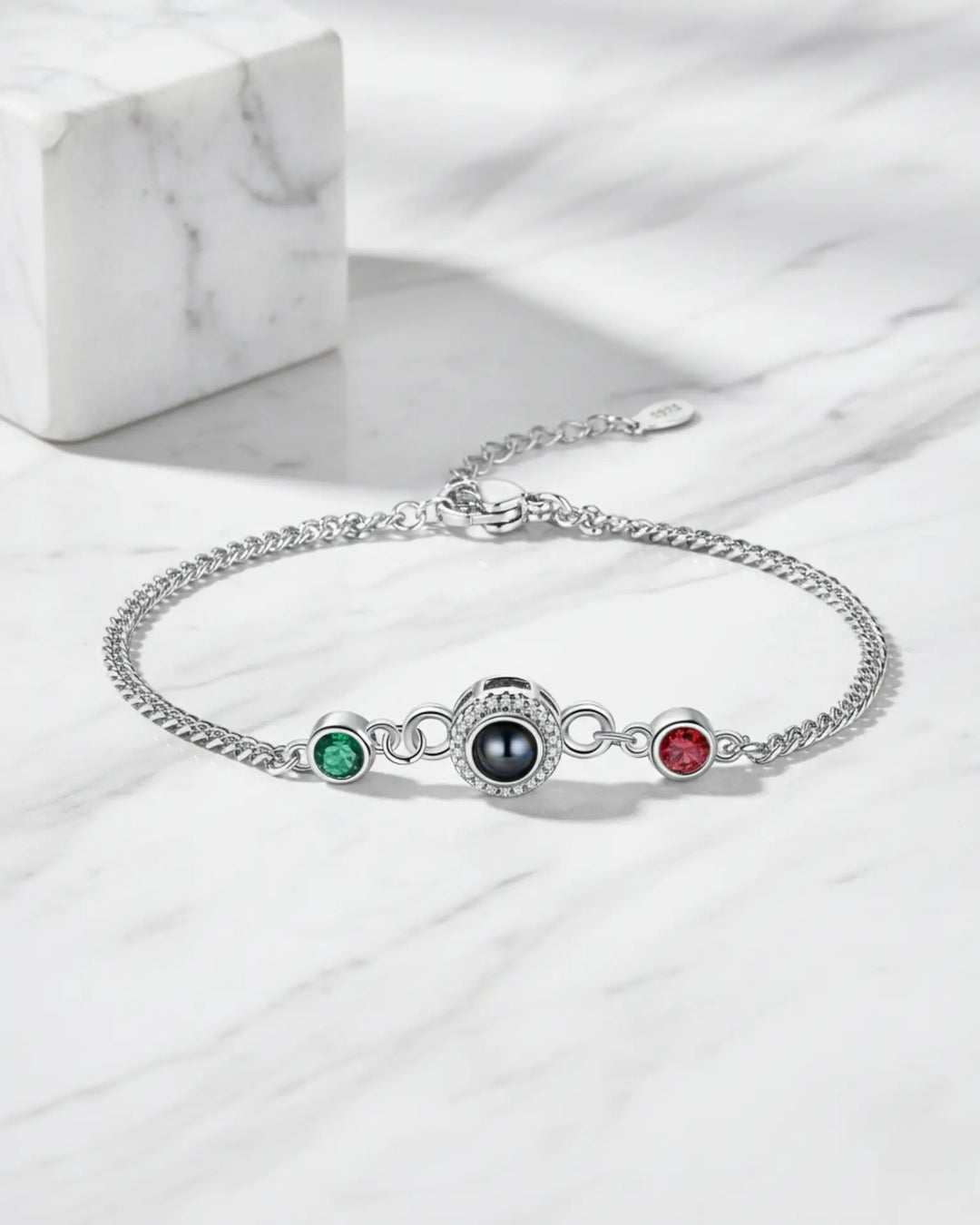 Pulsera con foto dentro y dos piedras de nacimiento – regalo para ella, cumpleaños y aniversario