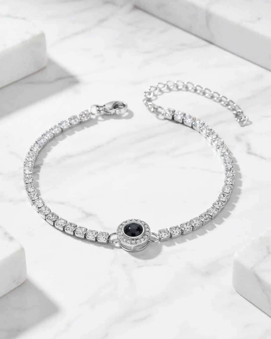 Pulsera Tennis con Foto Dentro – Circonitas en Plateado, Dorado u Oro Rosa, Regalo para Ella