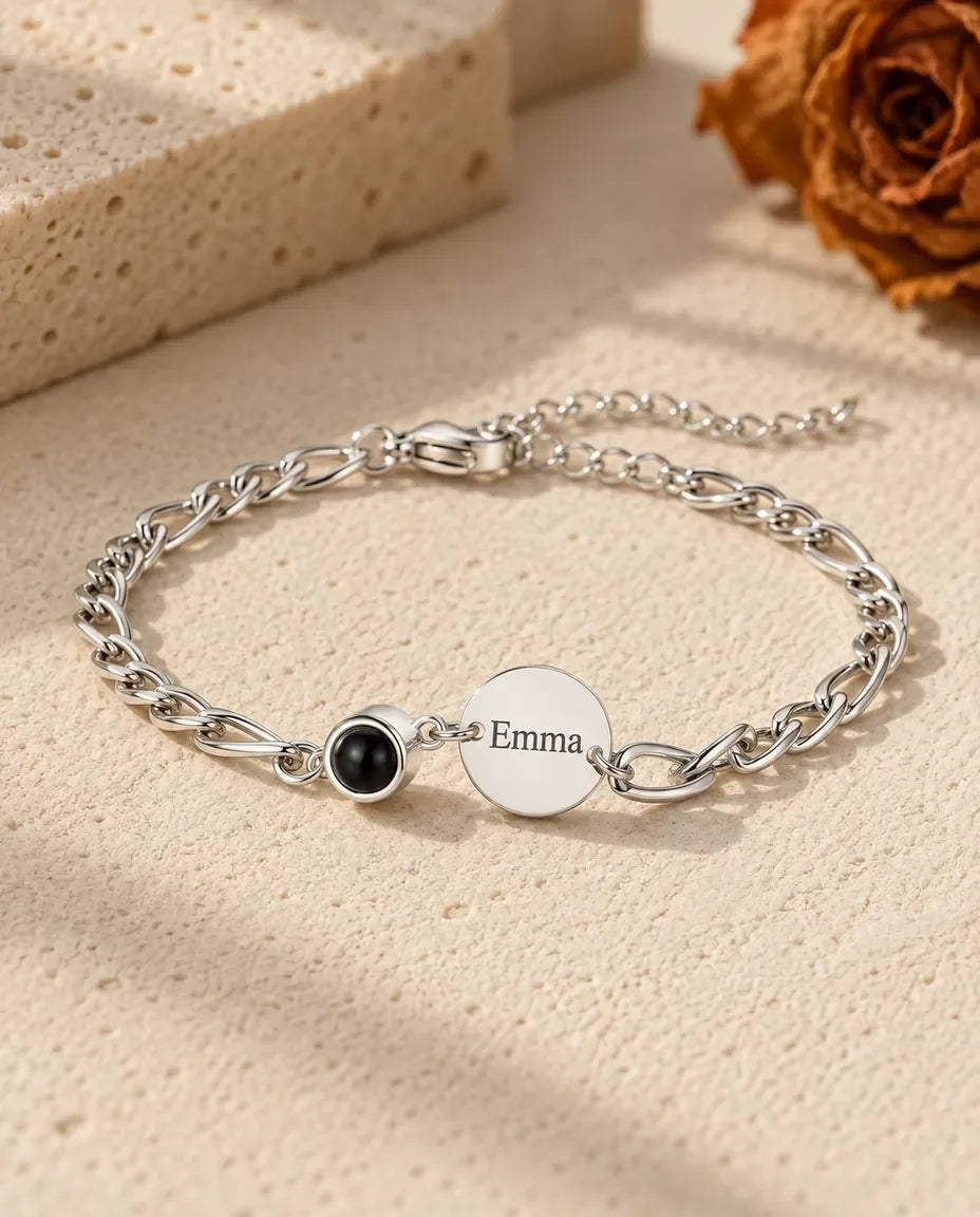 Pulsera Grabada con Foto Dentro - vista frontal en plata