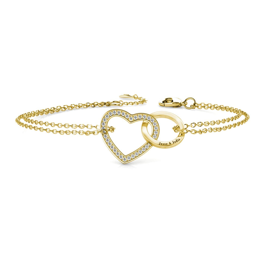 Pulsera grabada con corazón y aro entrelazados – plata de ley 925 chapada en oro, regalo para ella