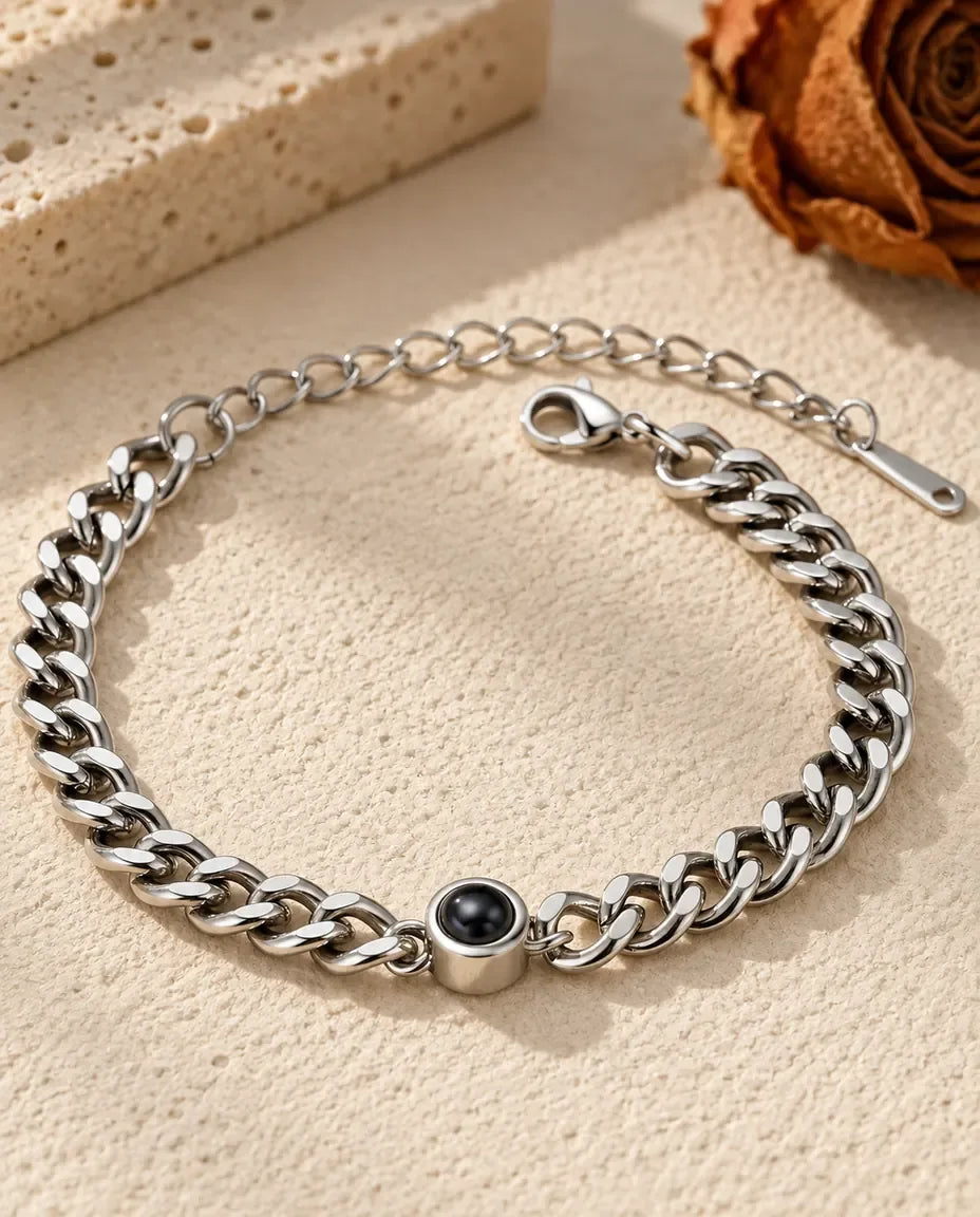 Pulsera hombre con foto dentro - vista frontal en plata