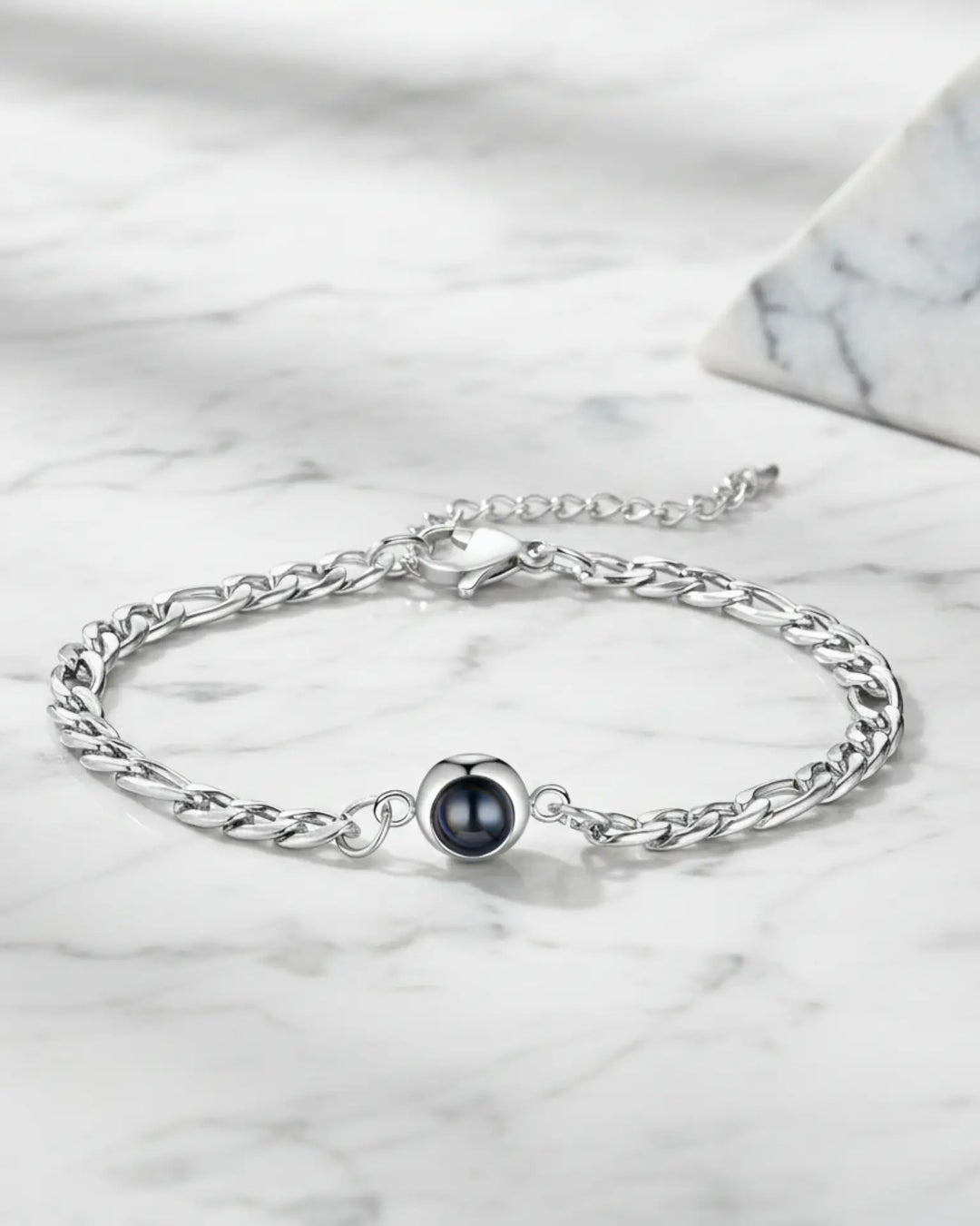 Pulsera hombre con foto dentro – cadena barbada con eslabón central, regalo para él o para papá