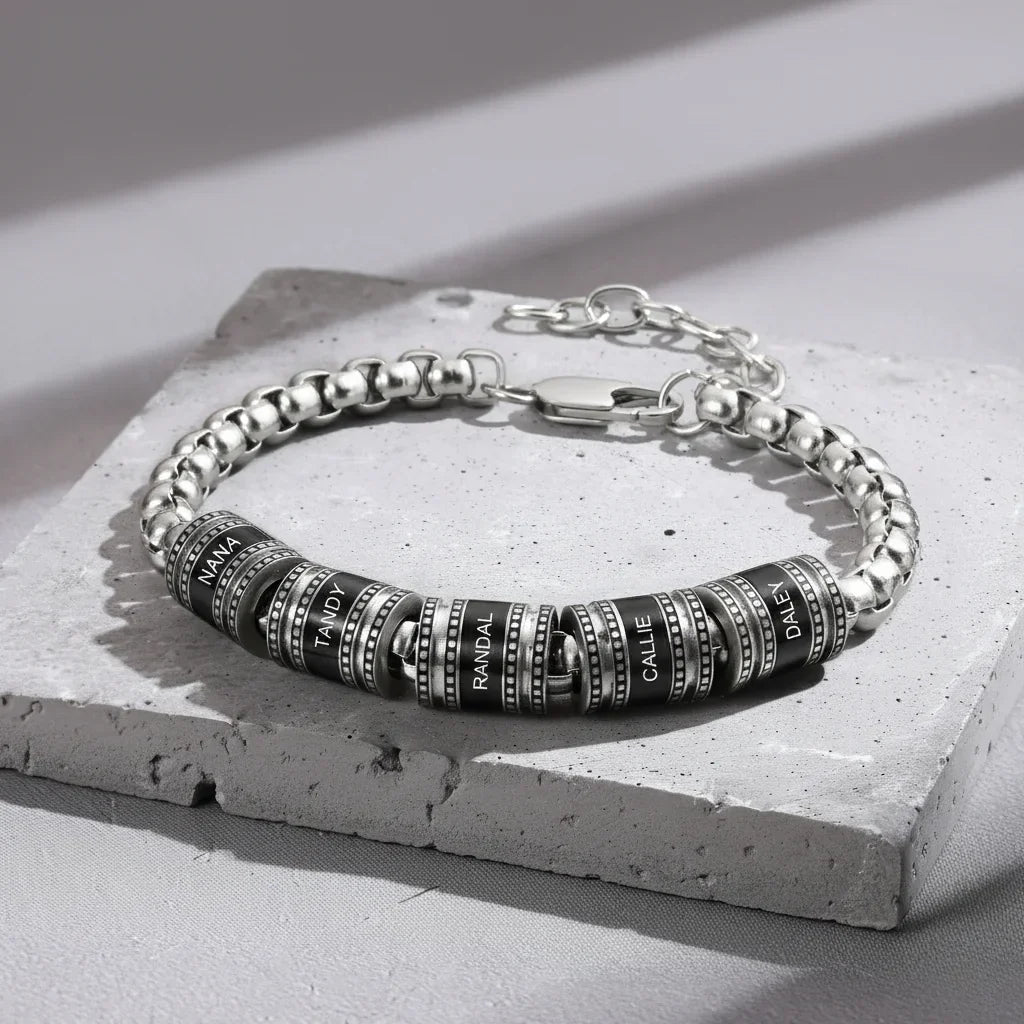 Pulsera hombre grabada – acero inoxidable con hasta 5 bolas con nombre, regalo para papá y Día del Padre