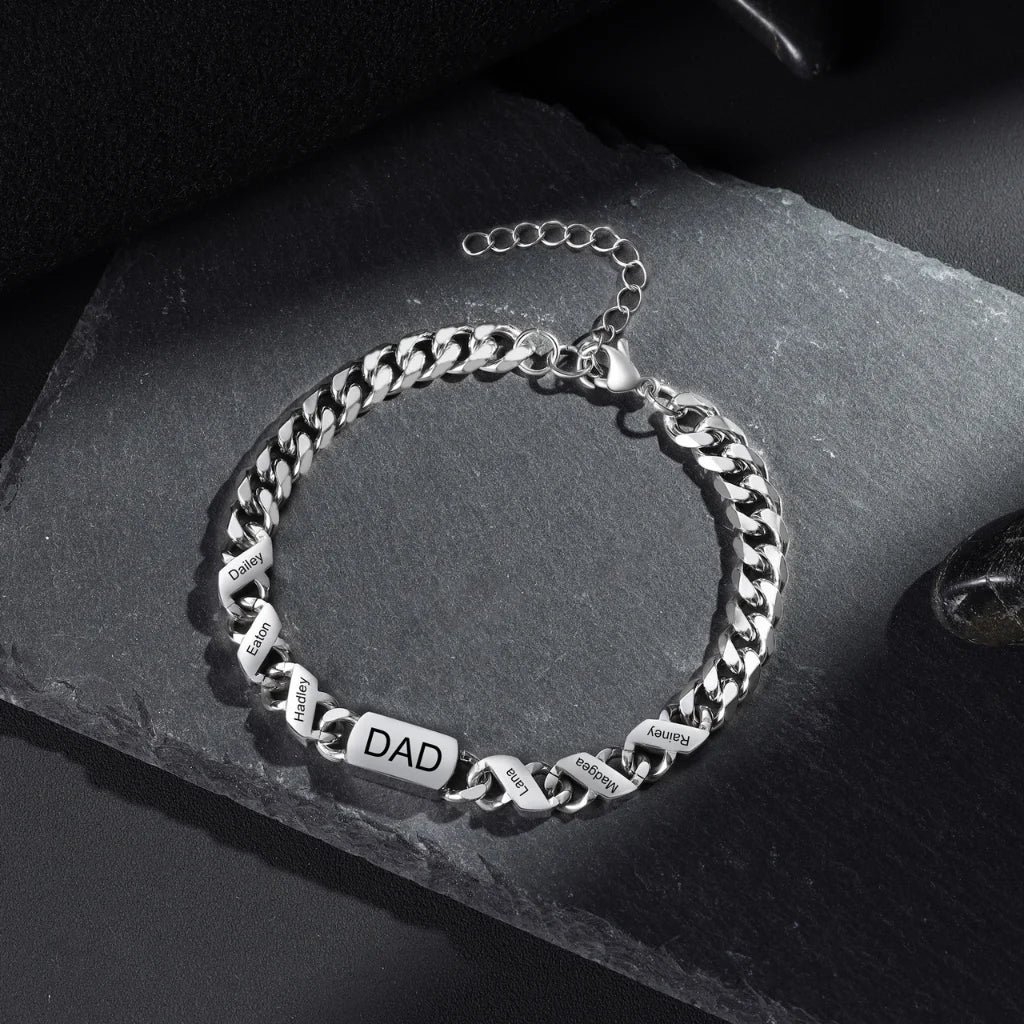 Pulsera hombre grabada – acero inoxidable con 1 a 6 nombres o fechas, regalo para papá y Día del Padre
