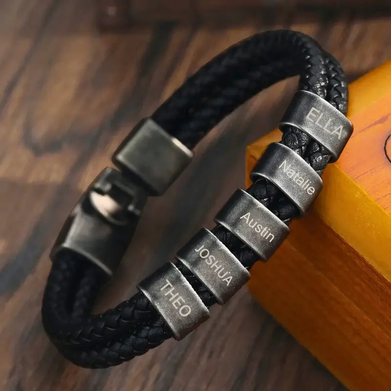Pulsera hombre grabada – cadena de acero negro con 2 a 5 nombres, regalo para él y para papá