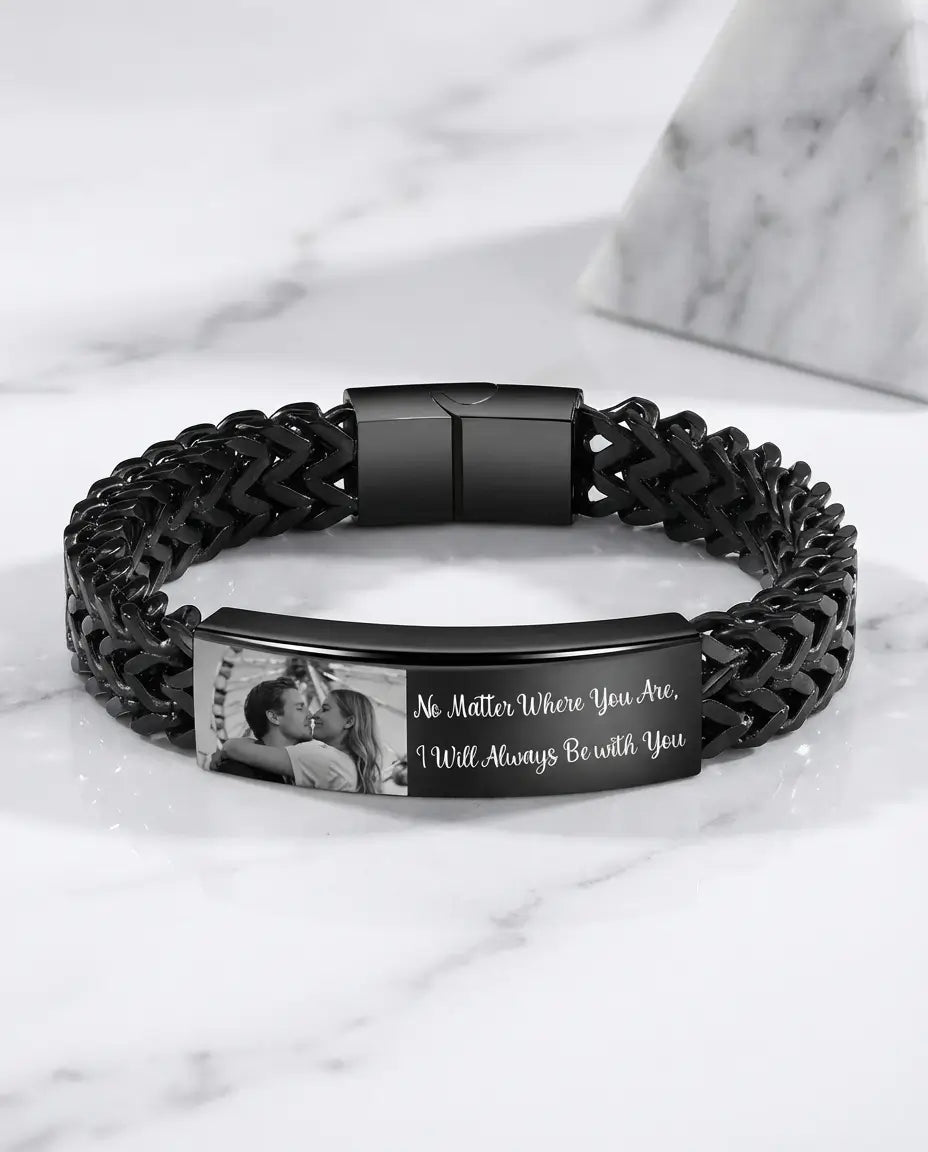 Pulsera hombre grabada – placa de acero inoxidable con foto en el interior, regalo para papá