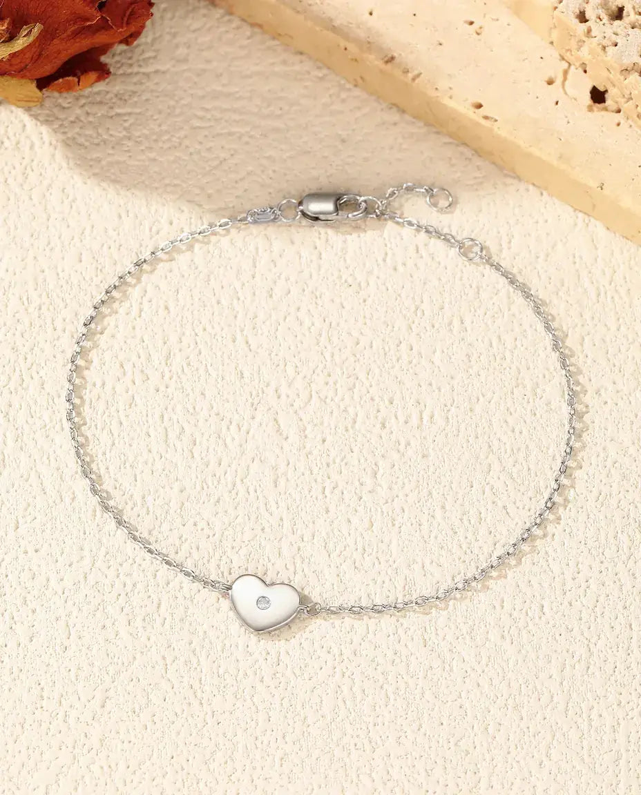 Pulsera de Moissanita con Colgante de Corazón – plata de ley 925, moissanita color D y cadena forzada fina