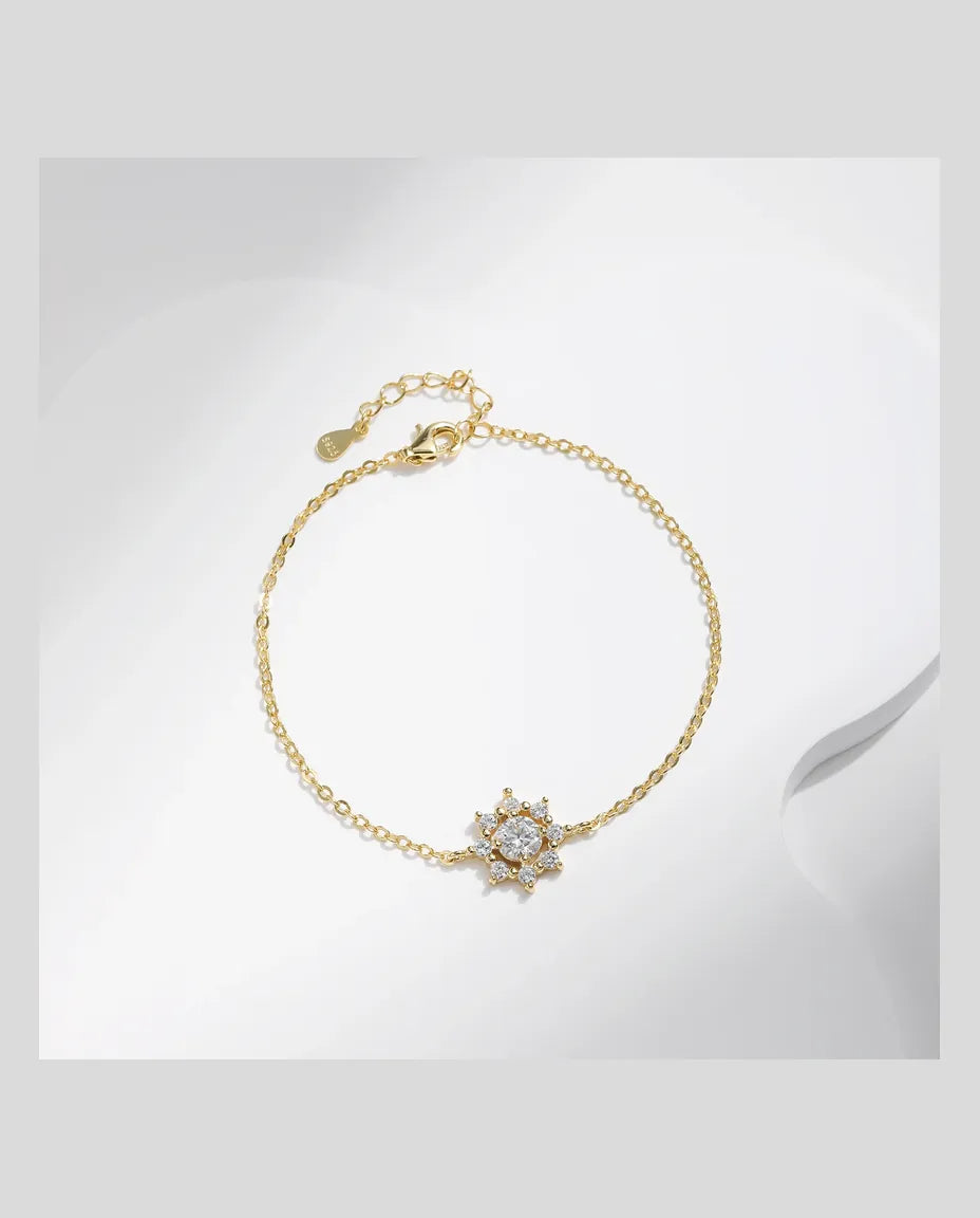 Pulsera de Moissanita Copo de Nieve – 0,5 ct color D en plata de ley 925 con baño de oro, cadena fina
