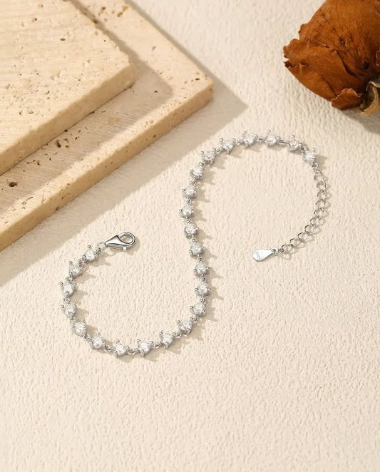Pulsera de moissanita - 24 piedras redondas color D engastadas una a una, plata 925, 16 cm con extensor