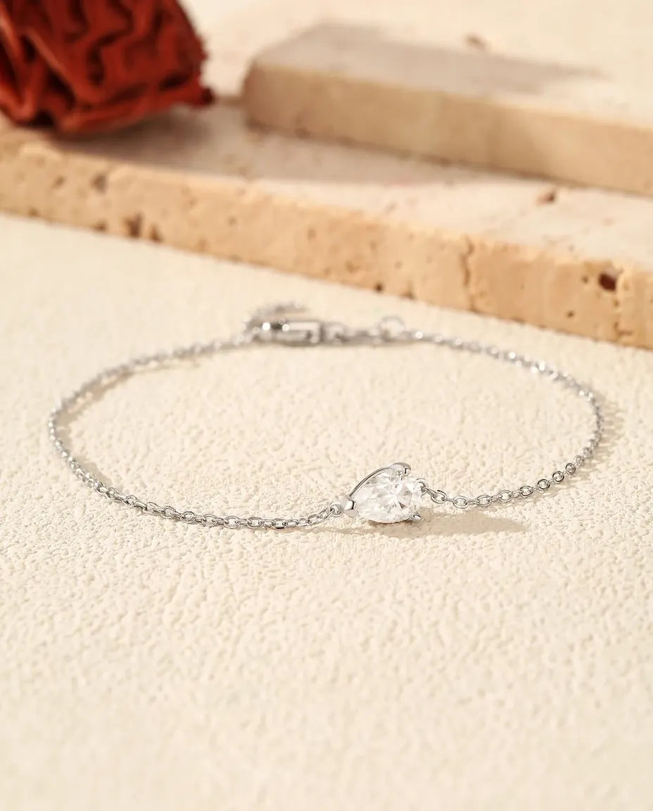 Pulsera de Moissanita Talla Pera – 0,8 ct color D en plata de ley 925, cadena forzada fina regulable