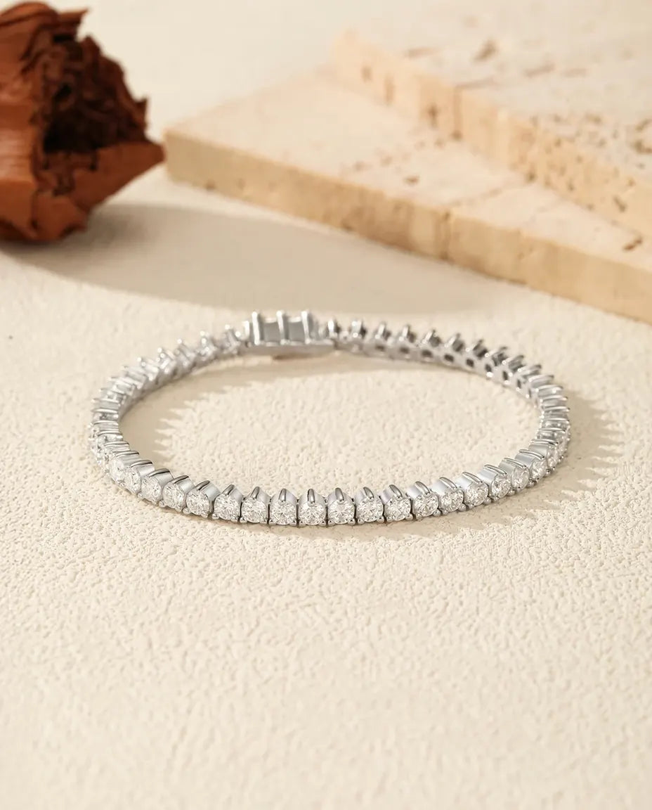 Pulsera Tenis de Moissanita de 3 mm – piedras color D VVS1 en plata de ley 925, hilera continua
