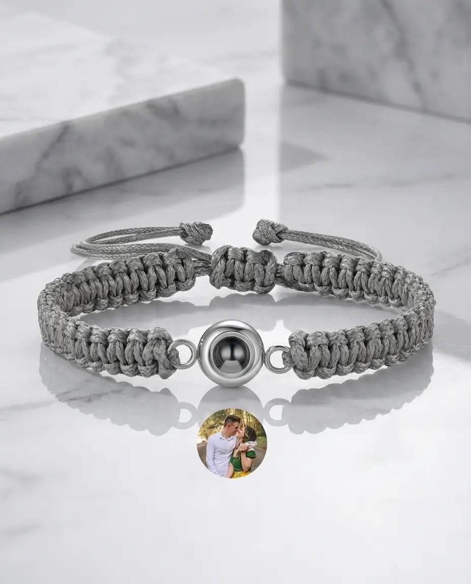 Pulsera con foto dentro – cordón trenzado y pieza de acero de titanio, unisex, regalo recuerdo