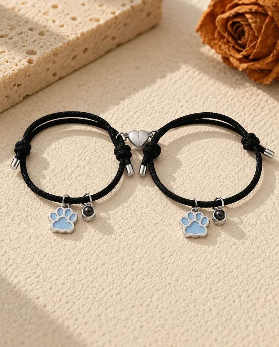 Pulseras de pareja con foto dentro - pareja a juego con huellas fosforescentes azules