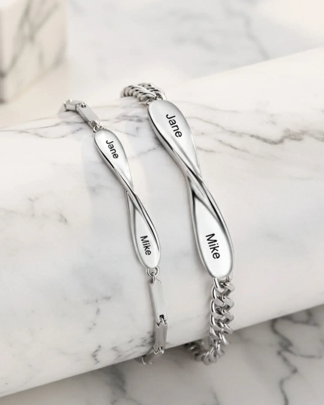 Pulseras de pareja – set de 2 con placa infinito grabada con dos nombres o una fecha, regalo de aniversario