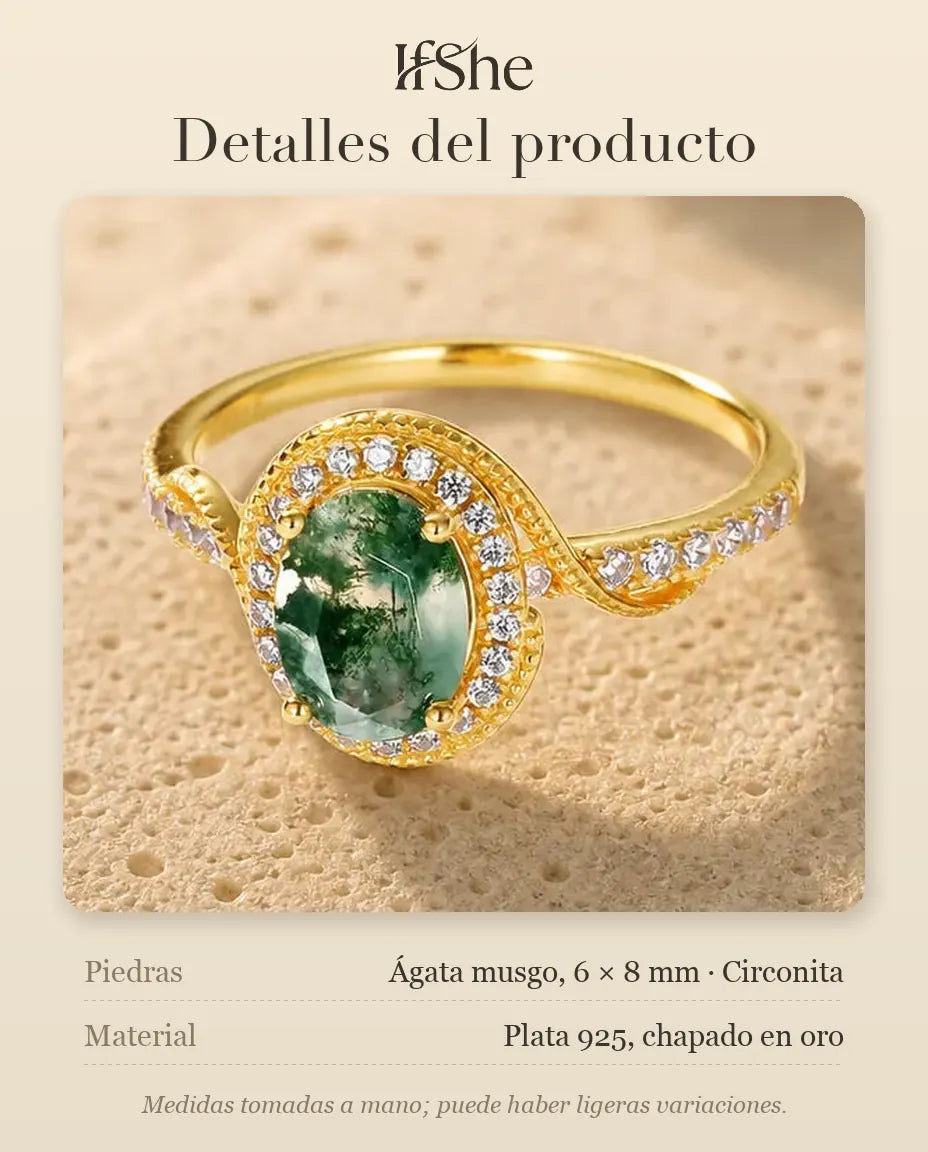 Anillo de ágata musgosa - medidas y material