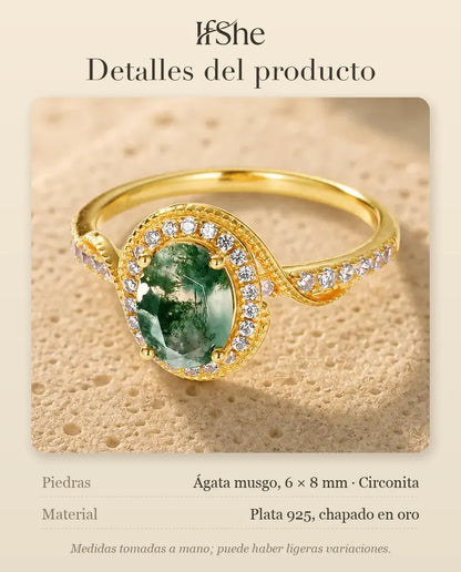 Anillo de ágata musgosa - medidas y material