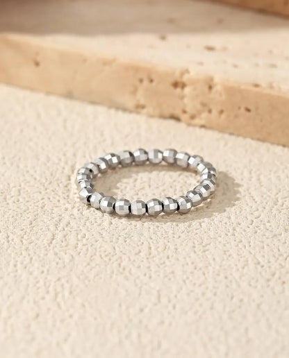 Anillo de Bolas Facetadas Ajustable - banda de bolas de 2,5 mm, tallas US 6 a 9, plata de ley 925 maciza