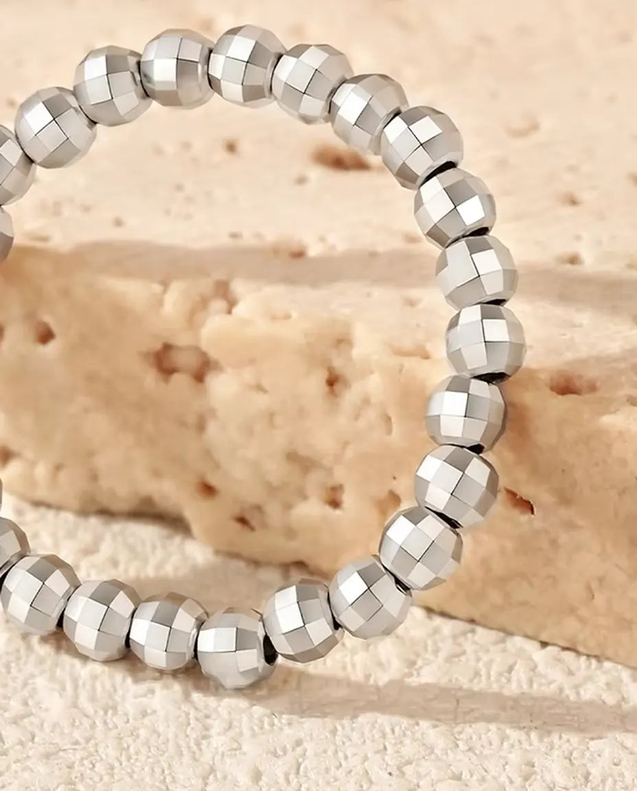 Anillo de Bolas Facetadas Ajustable - banda de bolas de 2,5 mm, tallas US 6 a 9, plata de ley 925 maciza
