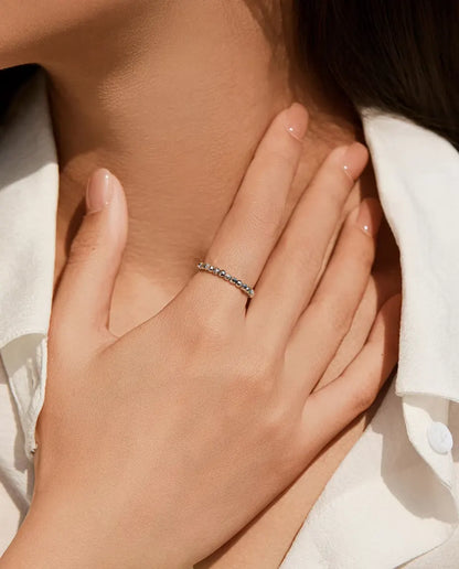 Anillo de Bolas Facetadas Ajustable - banda de bolas de 2,5 mm, tallas US 6 a 9, plata de ley 925 maciza