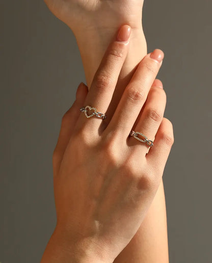 Anillo Eslabones Bicolor - eslabón dorado en pavé entre eslabones de plata, tallas 5 a 9, plata de ley 925
