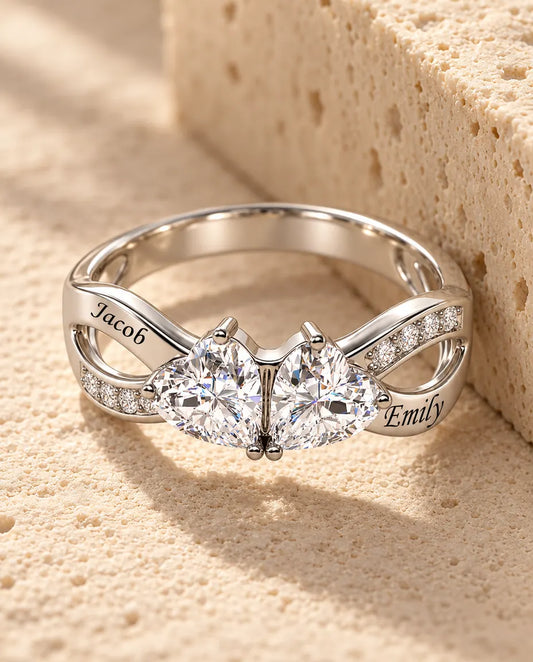 Anillo de Piedras de Nacimiento Personalizado con 2 Nombres - promesa infinito - en plata de ley