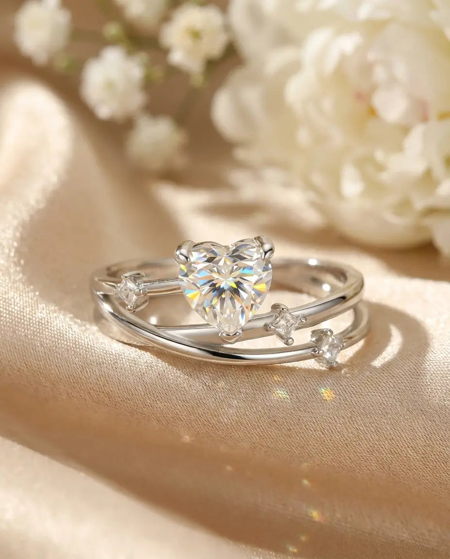 Anillo de moissanita talla corazón de 0,8 ct – aro cruzado de varios hilos en plata de ley 925, regalo romántico
