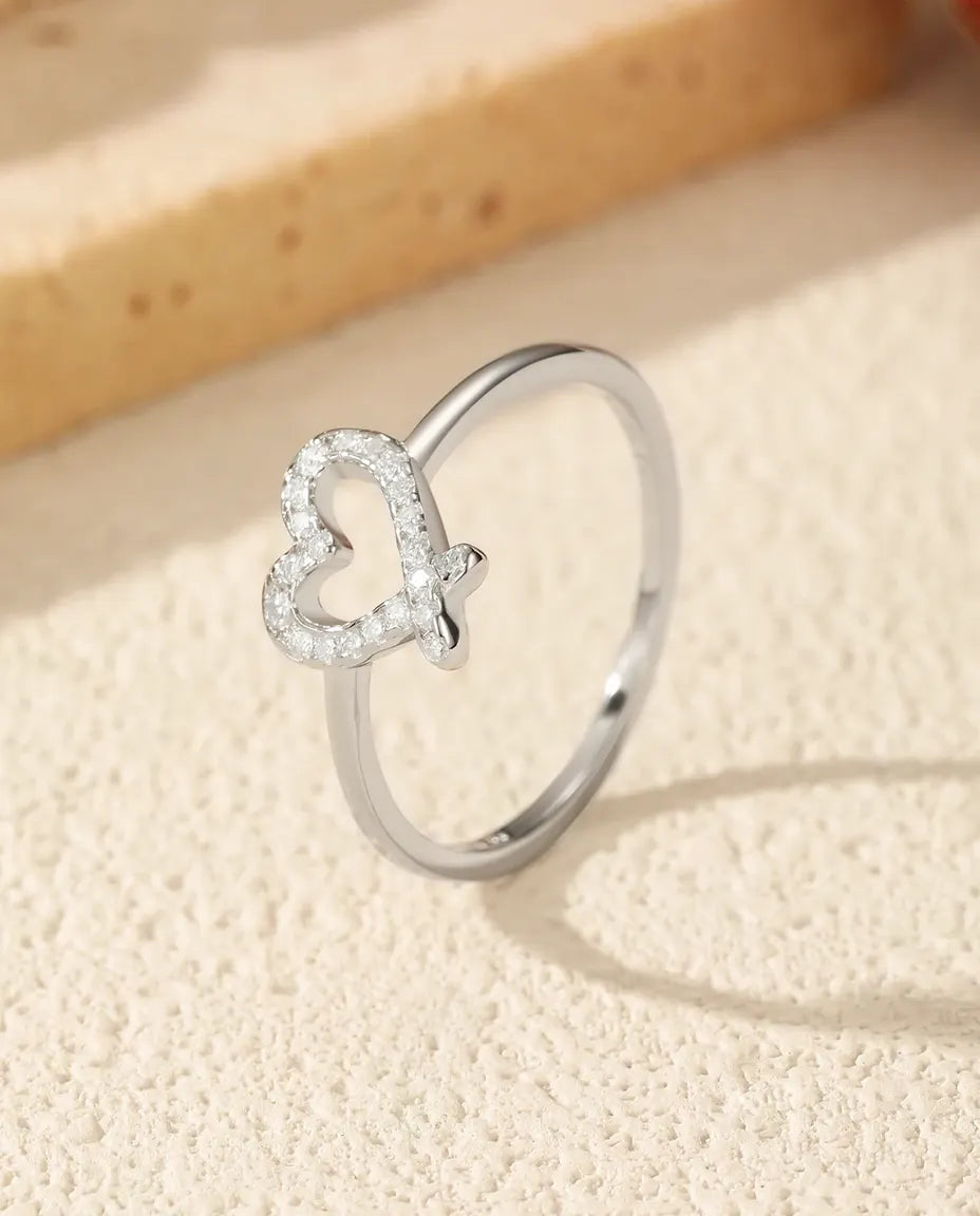 Anillo de moissanita – corazón calado en pavé, color D creada en laboratorio, plata de ley 925, anillo de promesa