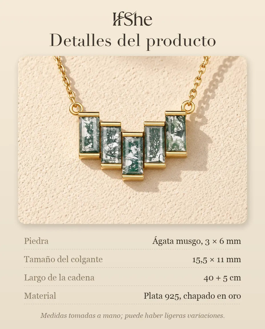 Collar de Ágata Musgosa en Plata 925 Chapada en Oro - detalles del producto: piedras, tamaño del colgante, largo de la cadena y material